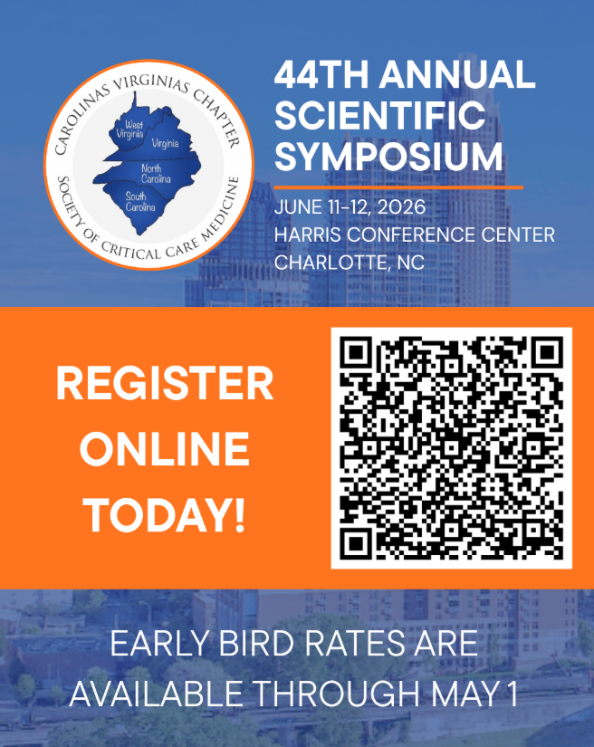 CVCSCCM's tweet photo. Join us June 11–12, 2026 for the 44th Annual Scientific Symposium hosted by the Carolinas-Virginias Chapter of SCCM — a great opportunity to connect, learn, and engage with colleagues in critical care!
Register for the event here: https://t.co/D9bE7RhmkH https://t.co/oYYO1ifUBd