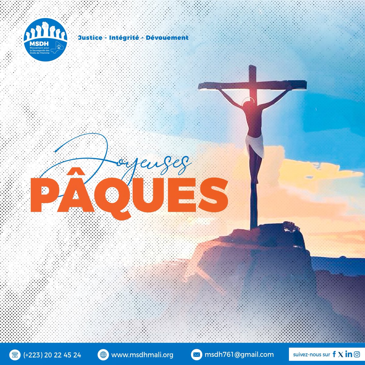 msdhmali's tweet photo. En cette fête de Pâques, le Mouvement pour la Sauvegarde des Droits de l’Homme vous souhaite paix, bonheur et solidarité.

Joyeuses Pâques à toutes et à tous ! https://t.co/BTExR5kRse
