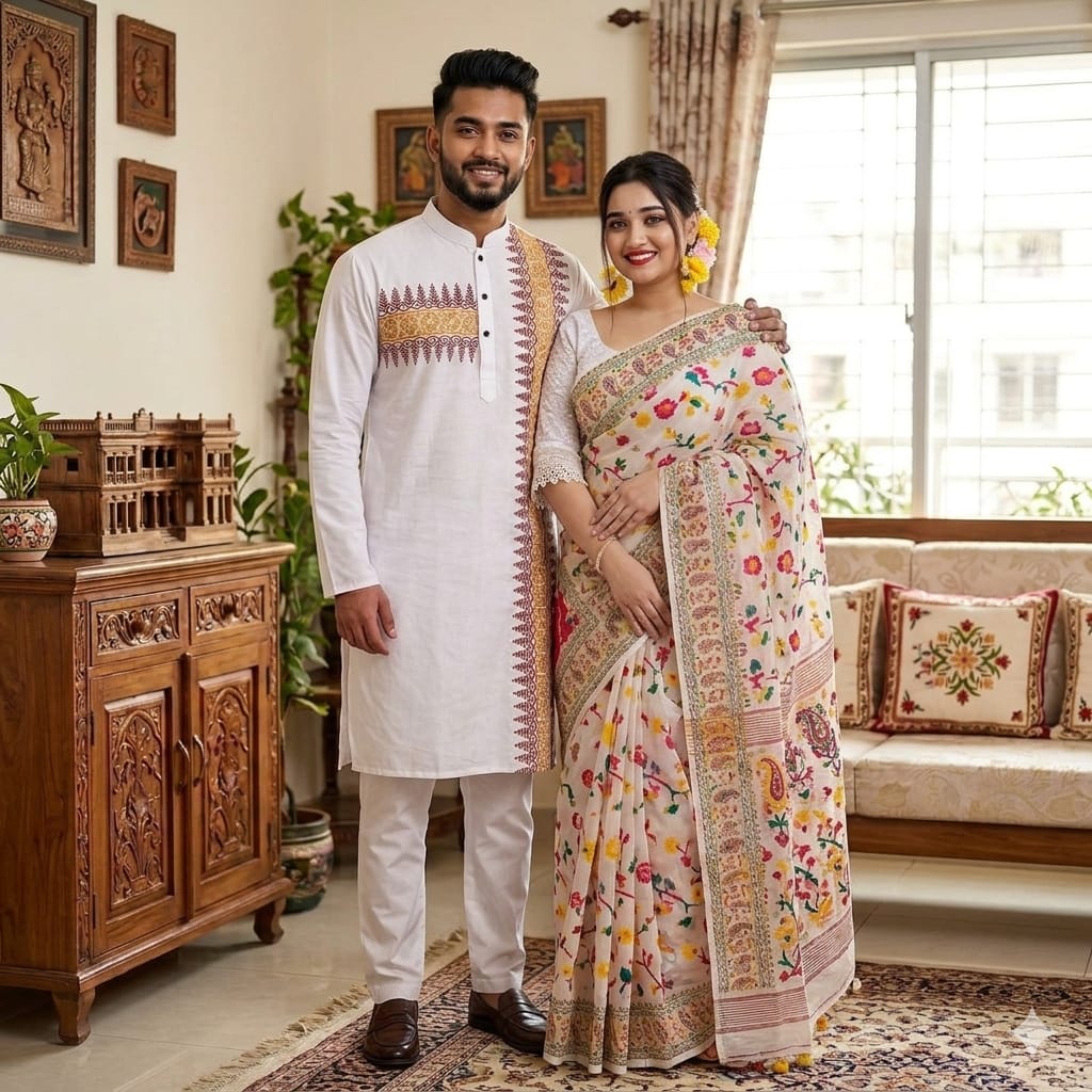 allmarketbd's tweet photo. Beautiful matching Couple Set (Sharee + Panjabi)
🌿 Premium Hybrid Half Cotton Sharee
🎨 Gorgeous Screen &amp; Digital Print Work
✨ Stylish Tassel (Tarsel) Attached
👚 Blouse Piece Included
👑 High-quality Dhupian Silk Panjabi
📏 Panjabi Sizes: 38 – 46
Price 1299tk https://t.co/sl5kL9TCtb
