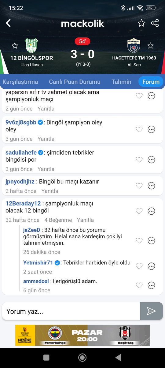 kenankmutan1453's tweet photo. @mackolik'te 32 hafta önce atılan yoruma bakar mısınız bugün Bingölspor bu maçı alırsa şampiyon oluyor o kadar maçın o kadar takımın içinde böyle bir tahmin harbiden büyük tahmin gördüğüm en sağlam Maçkolik yorumu https://t.co/M3lnyXZGMp