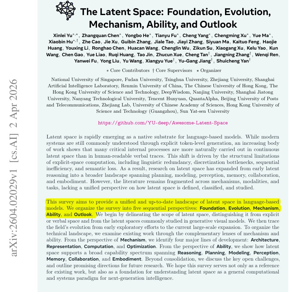 A solid survey paper: argues that AI’s next leap may come from continuous latent states, not just token generation.

Token generation is “explicit space”: the model works with human-readable, discrete vocabulary tokens and predicts the next token in sequence, while continuous