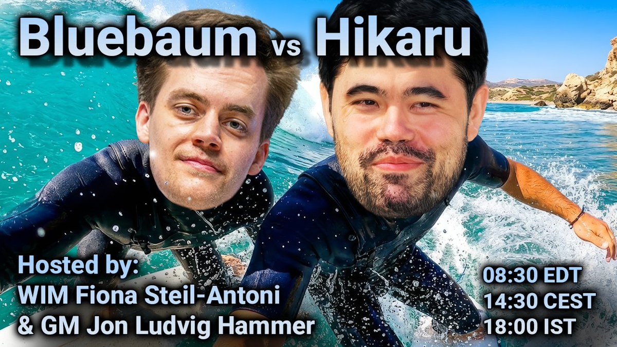 Happy Easter to all who celebrate. I'll be at the board today playing vs Matthias Blübaum at the 2026 Candidates. As always, <a href="/gmjlh/">Jon Ludvig Hammer</a> and <a href="/fionchetta/">Fiona Steil-Antoni</a> are covering the games.  kick.com/gmhikaru