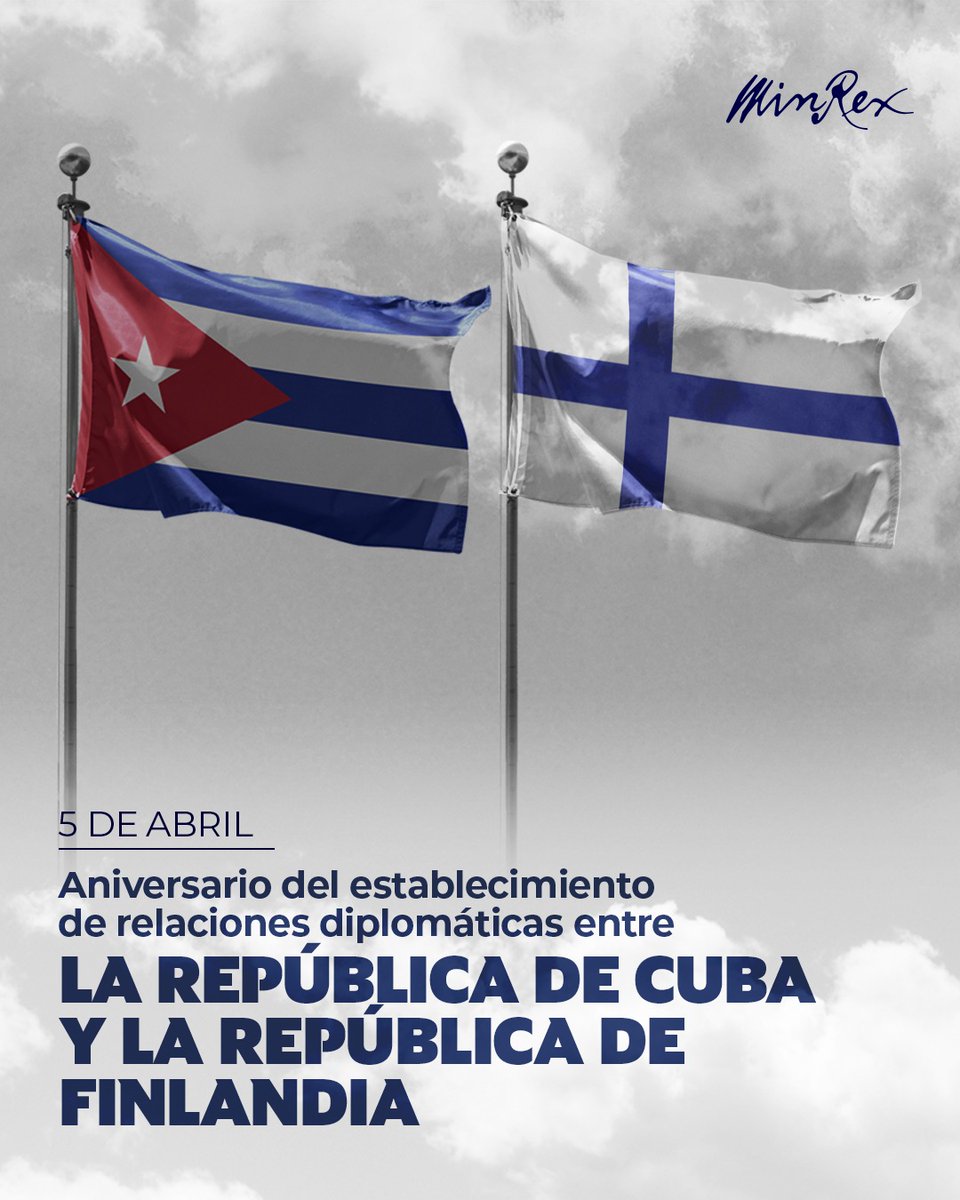 CubaMINREX's tweet photo. 🇨🇺 Cuba y Finlandia 🇫🇮 celebran el 97 aniversario del establecimiento de sus relaciones diplomáticas.

 Ratificamos la voluntad de desarrollar las relaciones entre nuestros países 🤝. https://t.co/oswjF6dmkw