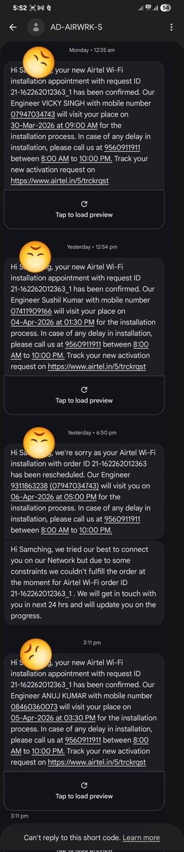 Sampamson's tweet photo. Imagine working from home and your Wi-Fi provider ignores you without caring about your work. I requested a reshifting of my Airtel Wi-Fi on 29 March 2026, but till today it hasn’t been fixed. What a horrible experience with Airtel.  @airtelindia https://t.co/GoiXr8K5bq