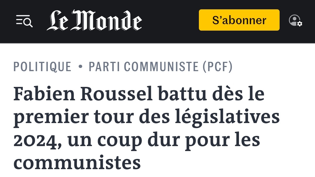 Weatherboy_fr's tweet photo. 🔴 Bilan de @Fabien_Roussel depuis 2018 :

➡️ 1.219 postes d'élus PCF perdus
https://t.co/zXHSjGTYR8

➡️ Un quart des adhérents perdu de 2017 à 2022

➡️ Européennes : 2.49% (2019), 2.36% (2024)
Présidentielle: 2.28%

➡️ Roussel perd son siège de député dès le 1er tour en 2024. https://t.co/CaqIOlxipf