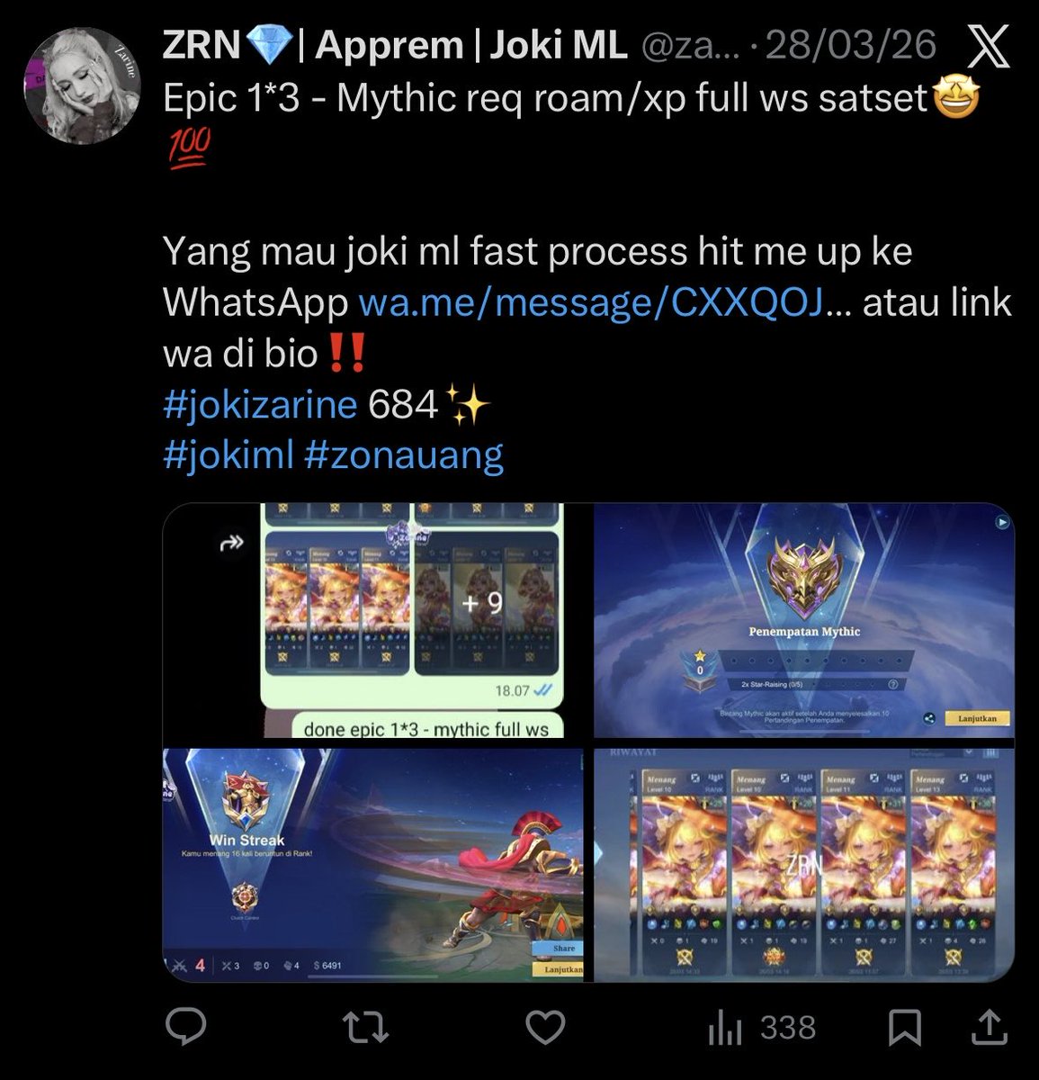 ZRN💎; Joki ML tweet media