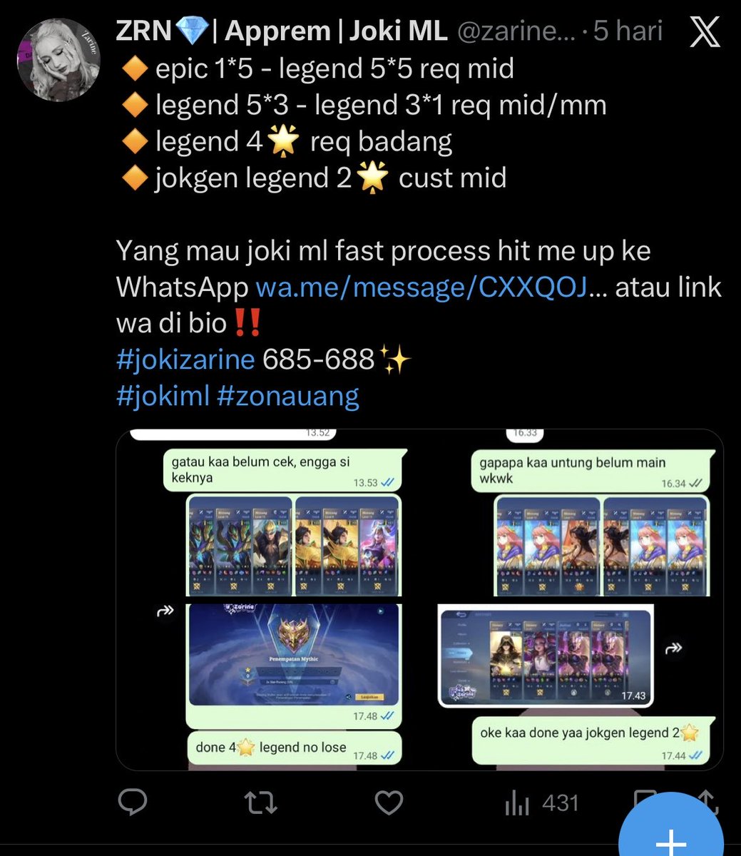 ZRN💎; Joki ML tweet media