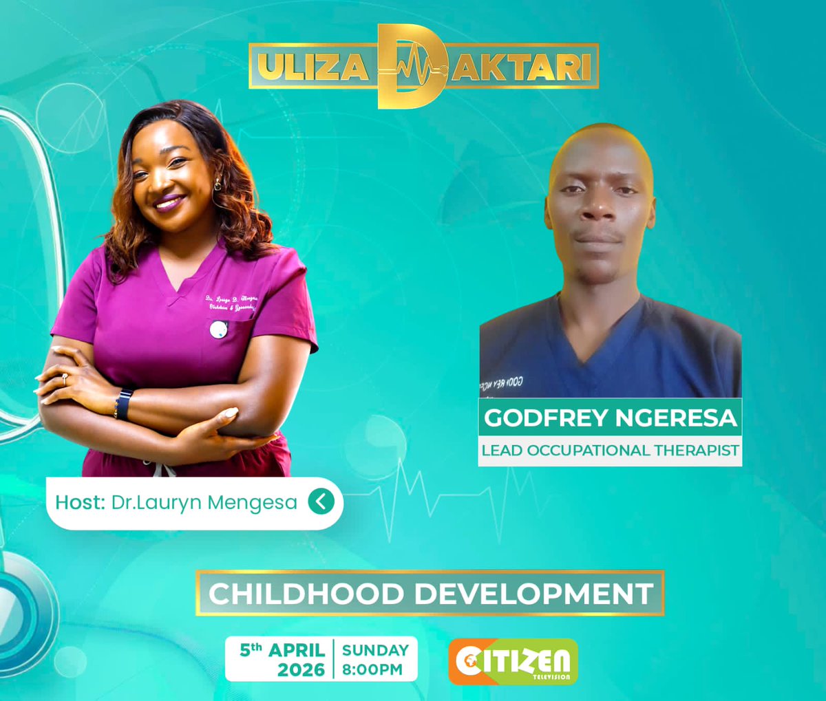 _KarenHospital's tweet image. Tonight at 8PM on Citizen TV Our Lead Occupational Therapist, Godfrey Ngeresa, joins Uliza Daktari to unpack how screen time is affecting children’s development.

Tune in and be part of the conversation that every parent needs to hear.

#ChildDevelopment  #UlizaDaktari