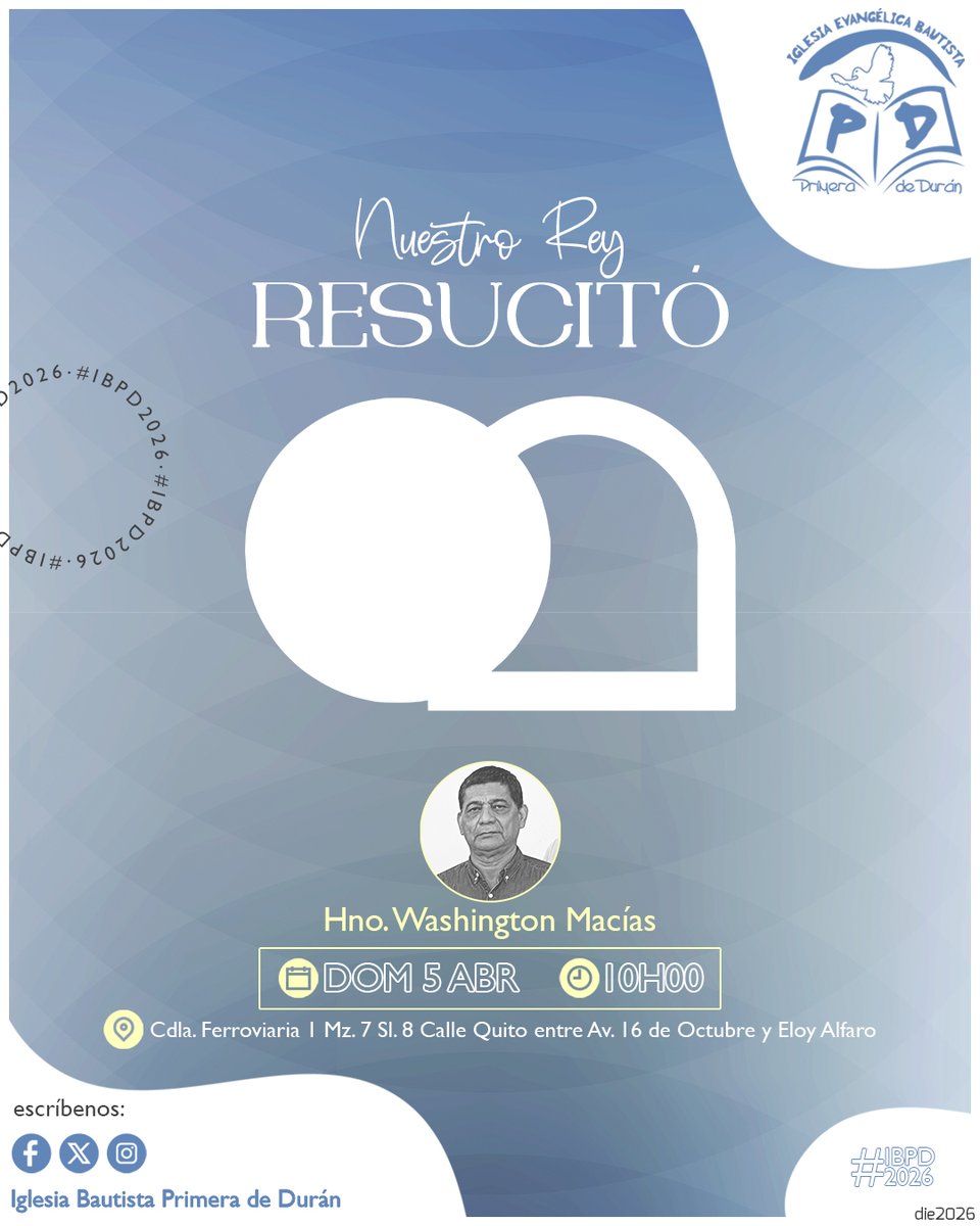 primeraduran's tweet photo. La oscuridad no vence, la muerte no gobierna y la vida en Cristo siempre tiene la última palabra 🙌🏼

¡Celebramos que Él vive! ✨

𝗛𝗢𝗬 nos unimos a este servicio especial, todos son bienvenidos ⛪️

#NuestroReyResucitó #SemanaSanta #IBPD2026 #SirviendoAlEternoDios https://t.co/IxNE0wBhLW