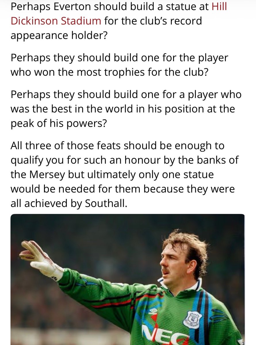 CBeesleyEcho's tweet photo. @mintisculture @EvertonHeritage I’ve been saying this for years. 

HAS to be Neville Southall. 

The more the merrier, but get the world’s best goalkeeper, Everton’s record appearance holder and most decorated player done first.

https://t.co/yZRD2qCXRL https://t.co/wUycGaXsoF