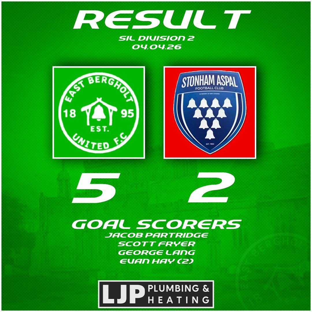 EBUFC1's tweet image. The Reserves win 5-2 against Stonham Aspal and Jacob Partridge scores his first goal for the adults set up!

#GreenArmy

Sponsored By LJP Plumbing &amp;amp; Heating Ltd
