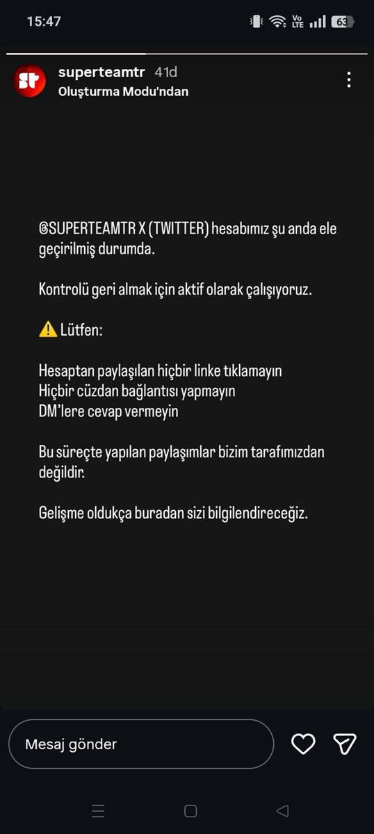 SUPERTEAM SCAM ALERT 🚨

<a href="/SuperteamTR/">Superteam Turkey</a> hesabı çalınmış hiçbir şekilde linklere tıklamayın imzalanan işleleri geri alın. 

Ulan 1 kere zaten usulsüzlük ve para çalma mevzularından kapatıldınız şimdi yeni yapılanmaya girer girmez de böyle bir skandal ile giriyorsunuz. Rezalet bir