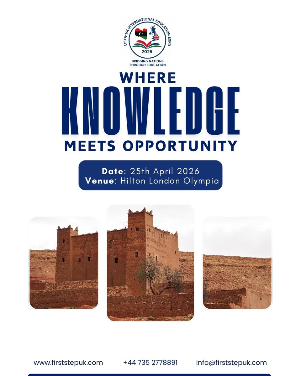 LibyaUKExpo's tweet image. Discover new academic paths, training programs, and career opportunities all in one place. Your future is waiting.

👉 firststepuk.com/register-now

💬 Comment “MORE” for info!

#KnowledgeIsPower #CareerPath #EducationGoals #StudyUK #ExpoEvent