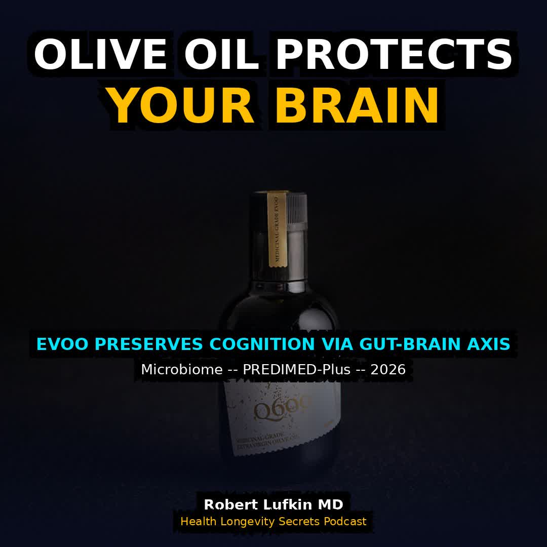 robertlufkinmd's tweet photo. As a medical school professor, I used to tell patients to "eat healthy fats." But the type of olive oil matters more than we ever taught.

A new study in Microbiome (Feb 2026) tracked 650 adults for 2 years and found that extra virgin olive oil protects the brain through the gut.

Key findings from the PREDIMED-Plus trial:
-- 4+ tablespoons/day of EVOO preserved cognitive function over 2 years
-- Higher EVOO intake increased gut microbiome diversity
-- Refined olive oil showed no cognitive benefit
-- The gut-brain axis mediated the protective effect

The polyphenols in EVOO feed beneficial gut bacteria that produce anti-inflammatory compounds. These travel to the brain and protect neurons from metabolic damage.

Not all olive oil is the same. Refined versions lose the polyphenols. Only extra virgin delivers the protection.

Full breakdown coming on the Health Longevity Secrets podcast.

#OliveOil #BrainHealth #GutMicrobiome #MediterraneanDiet #Longevity

Source: https://t.co/HWha2Gonmk