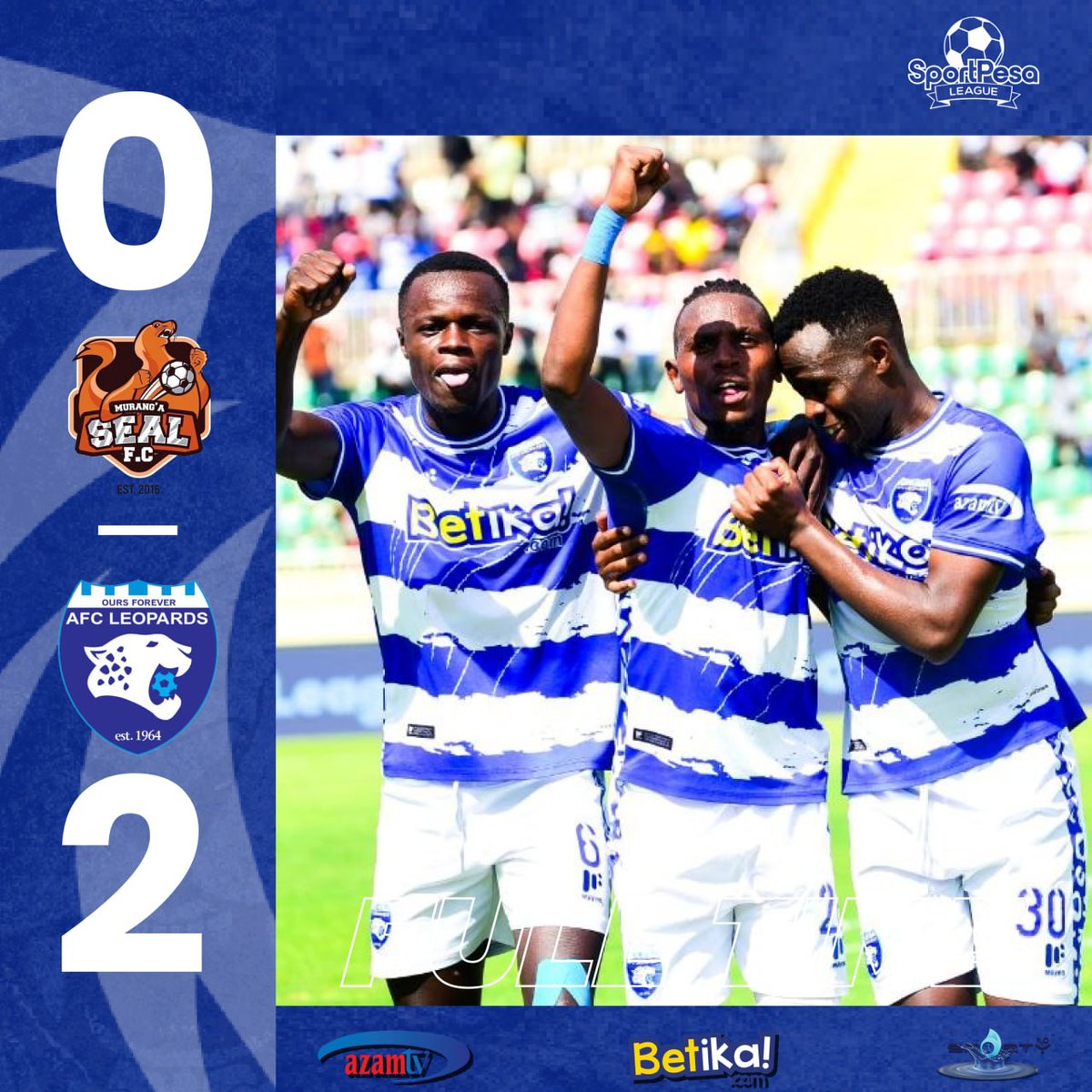 𝐅𝐔𝐋𝐋 𝐓𝐈𝐌𝐄 

𝐖𝐞 𝐦𝐚𝐫𝐜𝐡 𝐨𝐧

#𝐒𝐞𝐚𝐥𝐕𝐬𝐋𝐞𝐨𝐩𝐚𝐫𝐝𝐬  | #𝐓𝐰𝐞𝐧𝐝𝐞𝐆𝐚𝐦𝐞

𝐌𝐮𝐫𝐚𝐧𝐠'𝐚 𝐒𝐞𝐚𝐥  0️⃣  𝐀𝐅𝐂 𝐋𝐞𝐨𝐩𝐚𝐫𝐝𝐬 2️⃣

⚽️ Ronald Sichenje 
⚽️ Beja  Hassan 

🤝 <a href="/betikaKe/">Betika</a>

#𝐈𝐧𝐠𝐰𝐞𝐍𝐚𝐁𝐞𝐭𝐢𝐤𝐚 | #𝐎𝐮𝐫𝐬𝐅𝐨𝐫𝐞𝐯𝐞𝐫