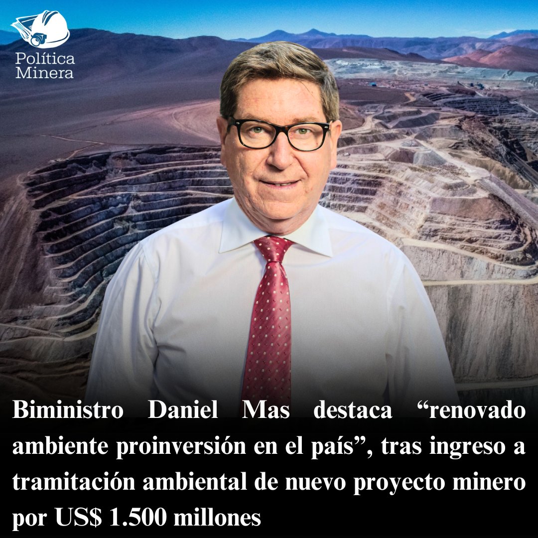 Biministro Daniel Mas destaca “renovado ambiente proinversión en el país”, tras ingreso a tramitación ambiental de nuevo proyecto minero por US$ 1.500 millones🇨🇱⛏️

#minería #chile 

Más información en:
politicaminera.com/post/biministr…