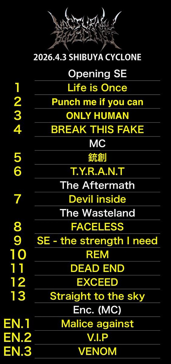 𝟮𝟬𝟮𝟲.𝟬𝟰.𝟬𝟯 (𝗙𝗿𝗶)
“Masa 生誕祭”
𝗧𝗛𝗔𝗡𝗞 𝗬𝗢𝗨 𝗙𝗢𝗥 𝗖𝗢𝗠𝗜𝗡𝗚!

📸: <a href="/mizukiphoto0920/">Mizuki Fujiwara</a> 

─────

【𝗡𝗘𝗫𝗧 𝗦𝗛𝗢𝗪𝗦】

📍 2026.05.05 (Tue)
𝗚𝗔𝗥𝗥𝗘𝗧 𝗨𝗗𝗔𝗚𝗔𝗪𝗔
“TERRANIGMA Vol.4”
▶︎ NOCTURNAL BLOODLUST × RAZOR 2MAN
🎫 livepocket.jp/e/terranigma

📍