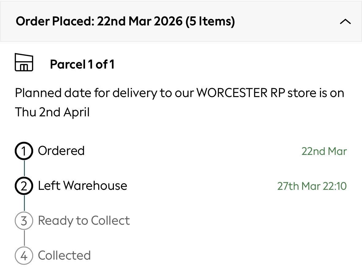 emmathompy's tweet photo. @nextofficial hi there - I've been expecting an order to  arrive to a store for a while but it seem to be stuck on 'left warehouse' and nothing has changed since? Can you help? https://t.co/ee80wGz3bl
