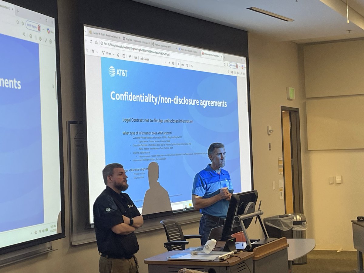 This week’s seminar on Ethics &amp; Engineering with guest speakers from AT&amp;T, Access Construction &amp; Engineering team, Atlanta. Interactive session with our senior engineering students.  
<a href="/KSUEngineering/">KSU Engineering</a> <a href="/ATT/">AT&T</a>  #ethicsinengineering #engineeringethics