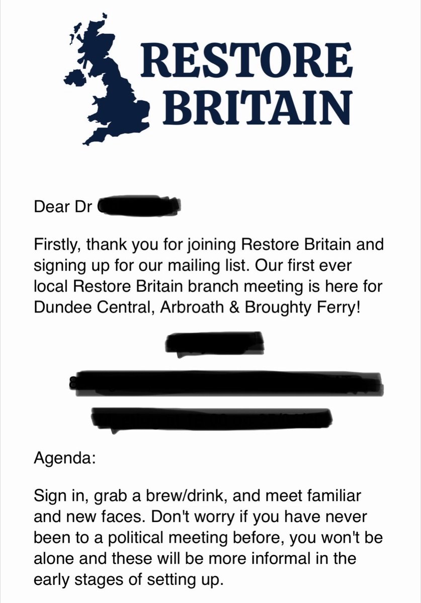 PATRIOTS OF DUNDEE 🏴󠁧󠁢󠁳󠁣󠁴󠁿

The Restore Britain Dundee branch will soon hold its first members’ meeting. More details will be released nearer the time. 

Please share and spread the word 🫡🇬🇧

<a href="/RestoreBritain_/">Restore Britain</a> 
<a href="/RupertLowe10/">Rupert Lowe MP</a>