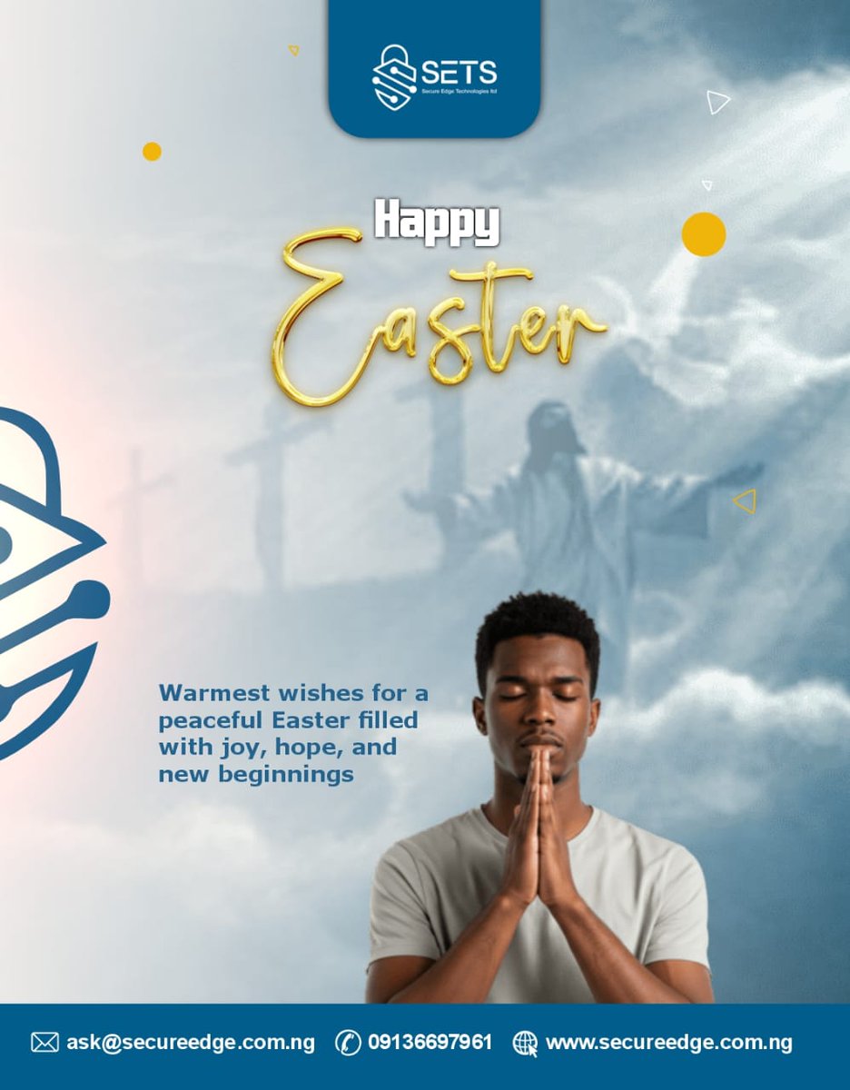 Easter reminds us that every ending can lead to a stronger beginning.

Wishing you peace, clarity, and new opportunities this season.

Happy Easter from SETS 💙

📩 ask@secureedge.com.ng | 📞 09136697961
#happyeaster #newbeginnings #staysecure #cybersecurity