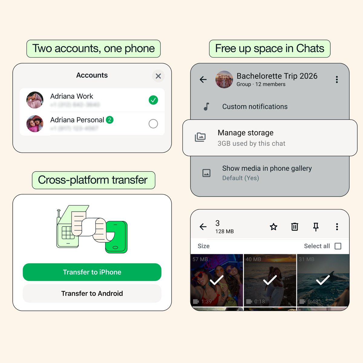 בשורה משמחת למשתמשי האייפון! ✨
מהיום לא צריך להסתובב עם שני מכשירים. וואטסאפ מאפשרת להפעיל שני חשבונות על אותו טלפון (בדיוק כמו באנדרואיד)! 🙌
וזה לא הכל:
✅ ניקוי קבצים כבדים בקלות מתוך הצ'אט.
✅ עריכת תמונות מבוססת AI.
✅ מעבר קל בין אנדרואיד ל-iOS.