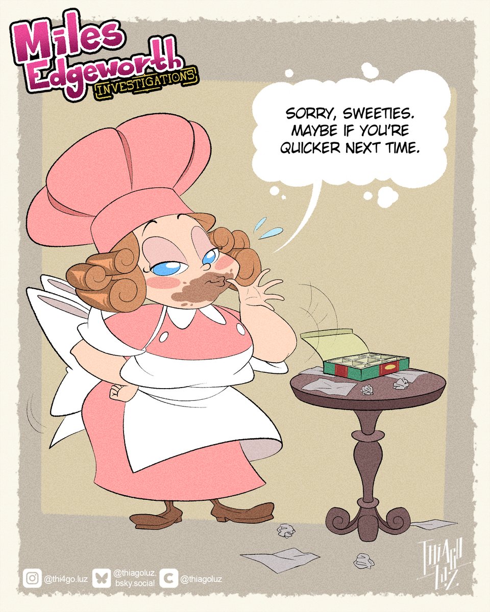 Thi4go_Luz's tweet photo. Happy #easter everyone! Since I'm revisiting case 3 of AAI2, I made some cartoons of the confectioners to celebrate. Happy holidays!🍫🐰
#aceattorney #cartoon #judybound #carmelogusto #deliciascone https://t.co/Ne150nh9se