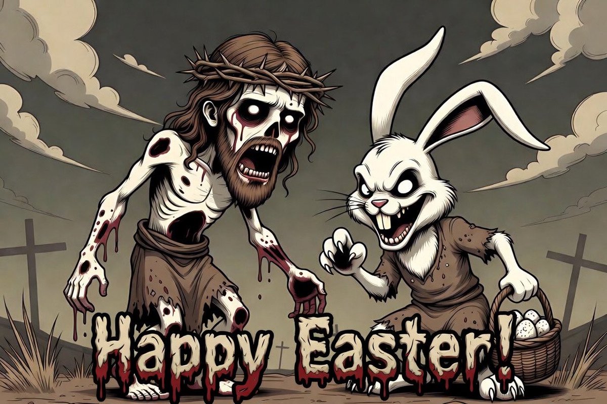 jdkiker_X's tweet image. Zombie Jesus and The Easter Bunny wishing you all a happy Easter. #hehasrisen