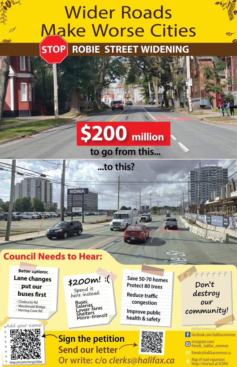 FriendsHalifax's tweet photo. Halifax's $200m plan for a 2nd Robie St bus lane defies data. The most impacted area-North to Cunard- has no transit delay. BRT can fit within existing road space. Wider roads=more traffic/congestion. Why demolish 70 deeply affordable homes? Cut 80 trees? Write: clerks@halifax.ca https://t.co/8LRKQnldw4