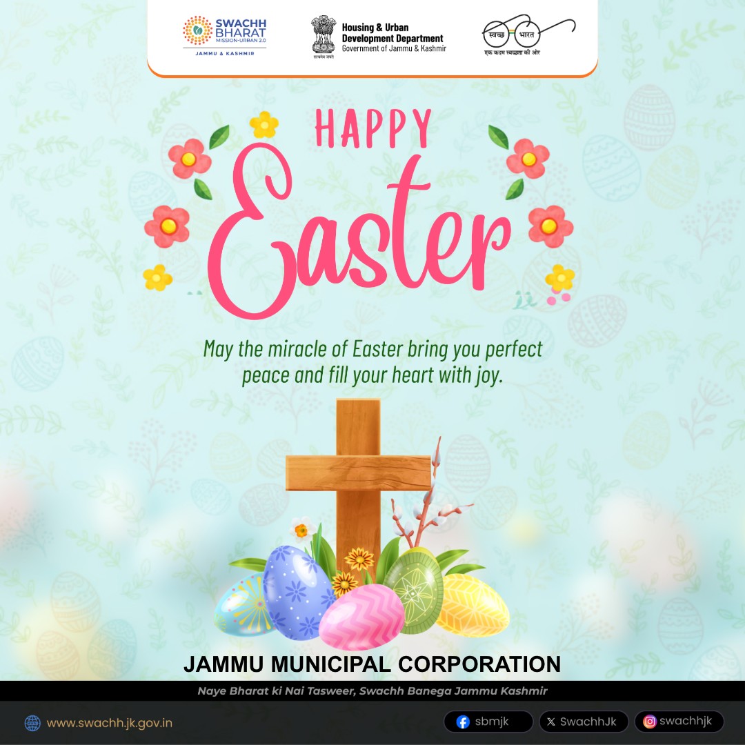 jmcsbm's tweet image. Celebrating the spirit of Easter. A time for hope, renewal, and positivity. May this day bring peace, joy, and happiness to all. Let us also work together for a cleaner and greener future.
#HappyEaster #Easter2026 #SpreadJoy #CleanIndia #SwachhBharat #JammuAndKashmir