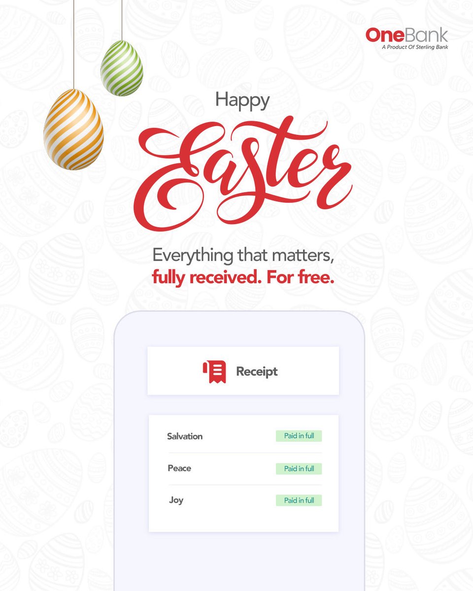 OneBankNG's tweet image. Some things can’t be earned—only received.
That’s the message of Easter.

Because what truly matters is given, fully and freely.

#HappyEaster #ZeroTransferFees #OneBank