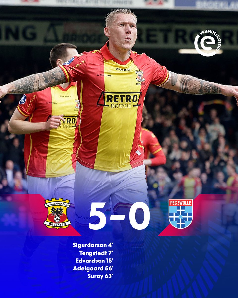 eredivisie's tweet image. Go Ahead Eagles is 𝗱𝗲 𝗯𝗮𝗮𝘀 van de IJssel! 🦅 ❤️💛

#GAEPEC