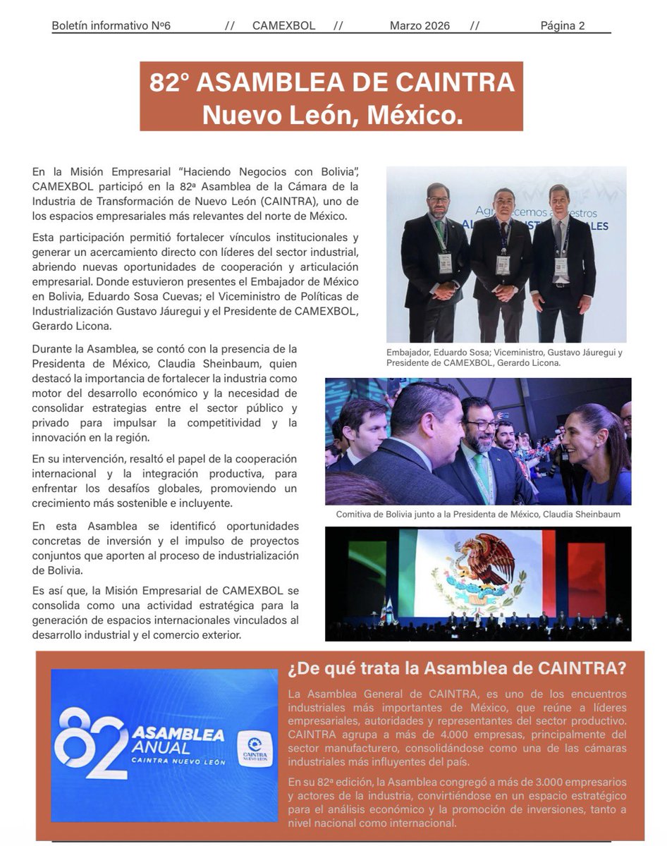 🇧🇴🇲🇽Misión Empresarial “Haciendo negocios con Bolivia” en la ciudad de Monterrey, México_marzo 2026.
Boletín de la Cámara de Comercio Mexicana Boliviana <a href="/Camexbol1/">Camexbol</a>
▶️ camexbol.com/wp-content/upl…