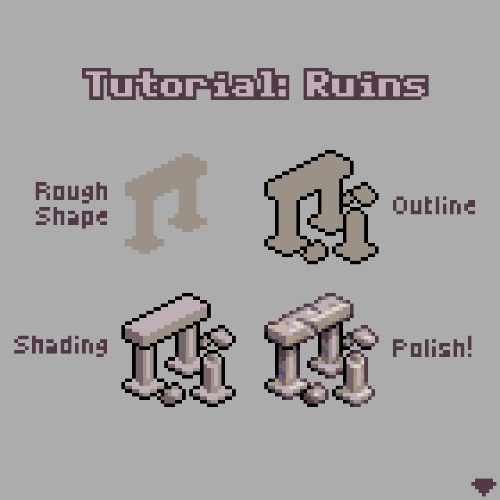 mirrutatep's tweet image. Quick mini-tutorial on how I drew some ruins

#pixelart