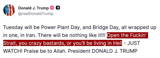 JUST IN — Donald Trump issues a blunt warning to Iran: reopen the Strait immediately, or face severe consequences.