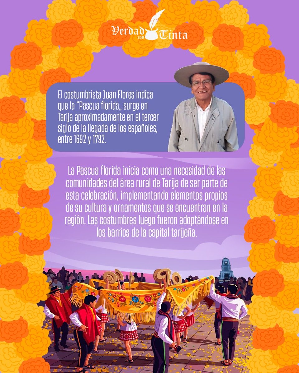 VerdadconTinta's tweet photo. ¡Felices pascuas! En Tarija🇮🇩🇧🇴 esta celebración cristiana toma un matiz propio con la Pascua Florida🌼. En esta tintografía compartimos parte de su historia ¡Lo aprendí en una tintografía💪!

#Verdadcontinta #Tarija #PascuaFlorida #Pascua #SemanaSanta https://t.co/ATuDJ5uhrp