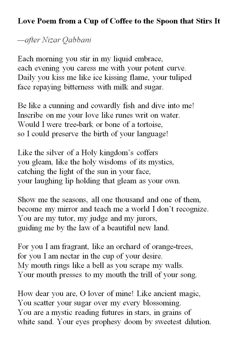 nomdelamer's tweet photo. An old poem I've continually revised, inspired by the Arabic love poetry of Nizar Qabbani. Too niche to get published so I'm posting it online for free.
Text version here: https://t.co/TLVSzJMlWP
#poetry #poetrycommunity #writing #mywriting #mypoetry https://t.co/qFzcgvgJjR