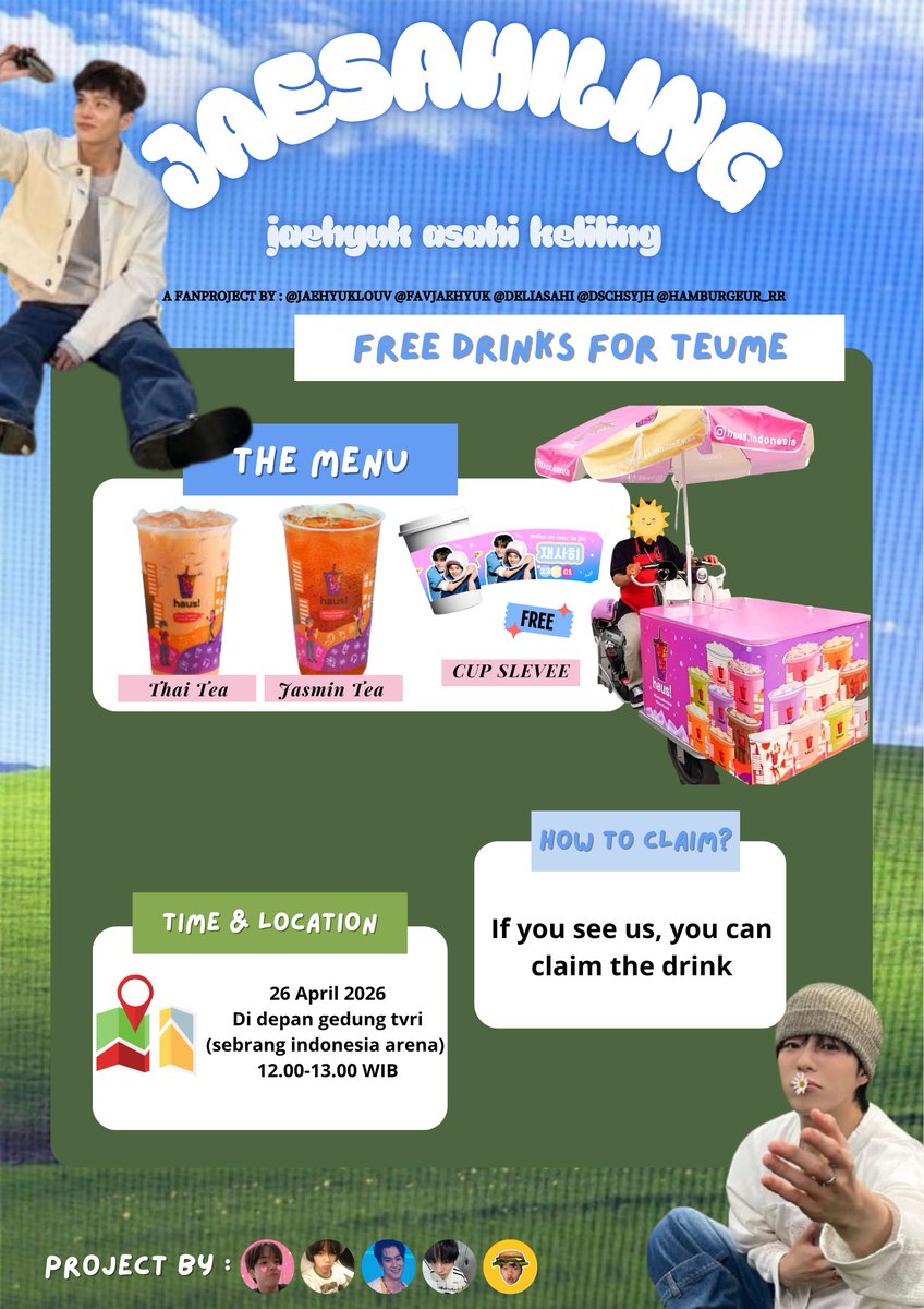 ✨ A Cup of Kindness for TEUME ✨

TEUHAAA! 💙
Jaesahi Keliling is here—sharing little happiness, one drink at a time 🥤

• available at 12:00-13:00
(only 2 hours)

👀 Spot us &amp; claim yours!

with love, Jaehyuk &amp; Asahi vibes 🫶

#Jaesahikeliling #Pulse_On_In_Jakarta