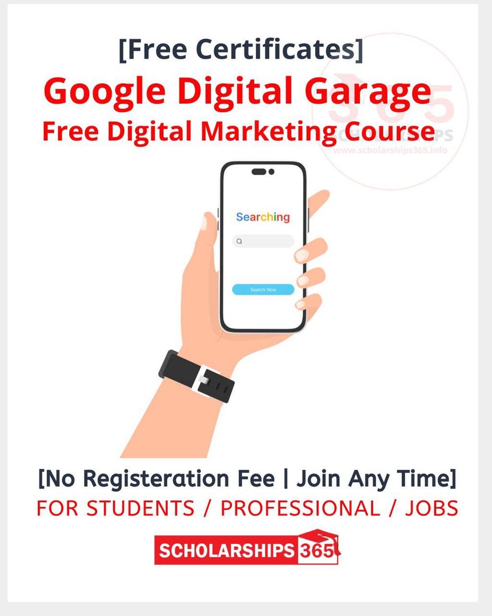 scholarship_365's tweet image. 📢📢 Want to Become Free #Google Ceritified Digital Marketing Expert in 2026? 

No Registration Fees - Free Digital Certificate with Free Learning - From Google Experts? at home ? for World Wide students!

Learn from google, get certificate and get Digital Marketing Online Job