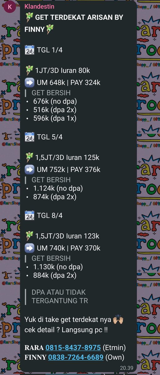 arsbyfinny's tweet photo. Ditake yuu slot rugi tipis nih 👀 get bersih masih Mayan bnget 🤩 avail juga slot get lainnya yaa 😋 menurun mendatar ada mulai get 1jt-6jt yg maw cek detail sung pc dibio ya 🫰🏻🫰🏻 
Join yuu https://t.co/yCvyo06q6h

#zonauang #zonaduit #arisan #zonajajan https://t.co/4tELEQAAv8
