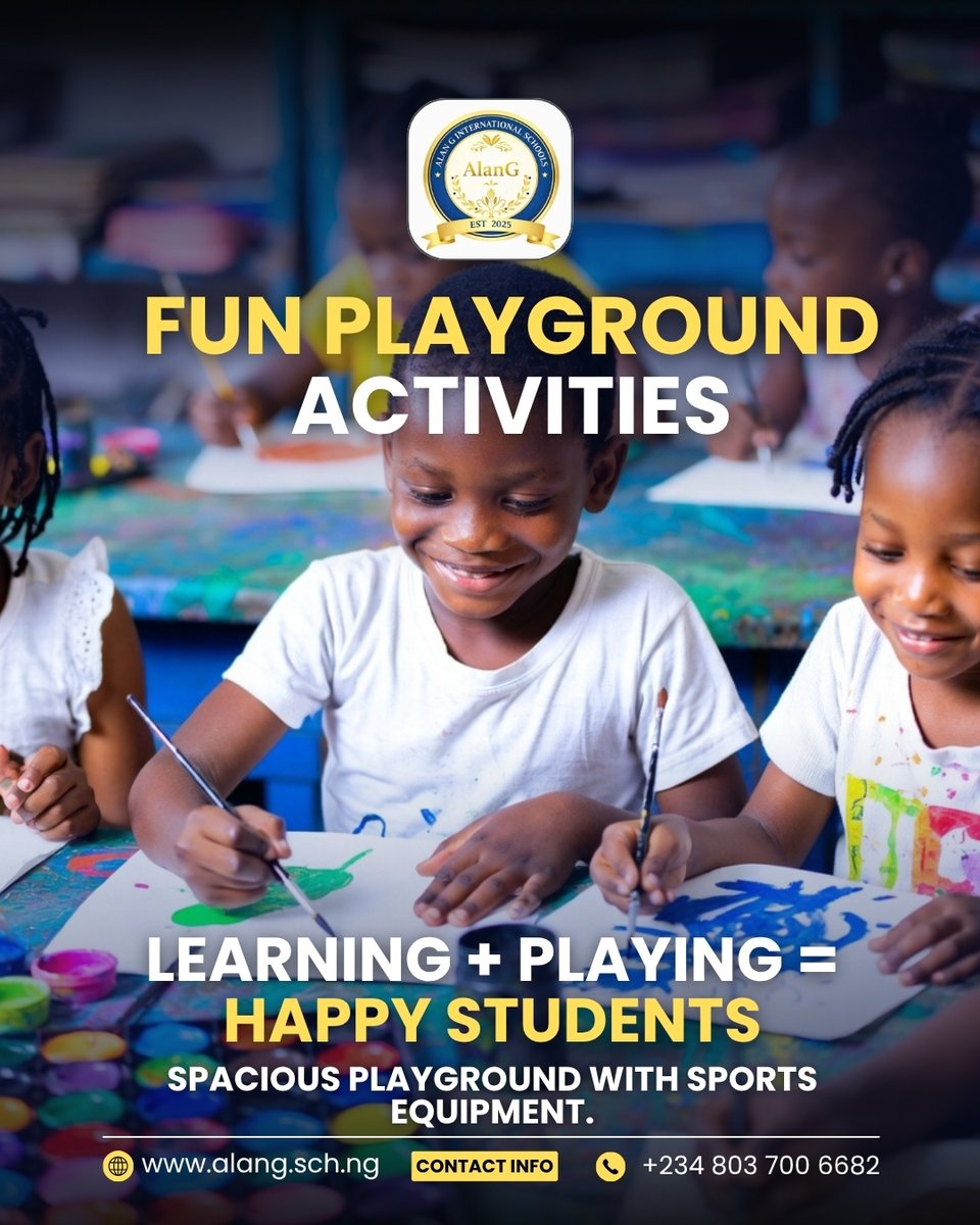 AlanGIntSchool's tweet image. Fun Playground Activities for Kids ⚽
Learning + Play = Happy Kids! 👉 alang.sch.ng
💬 Comment “PLAY” if kids need more fun!
#PlaygroundFun #ActiveKids #SchoolFun #HealthyKids #LearnAndPlay