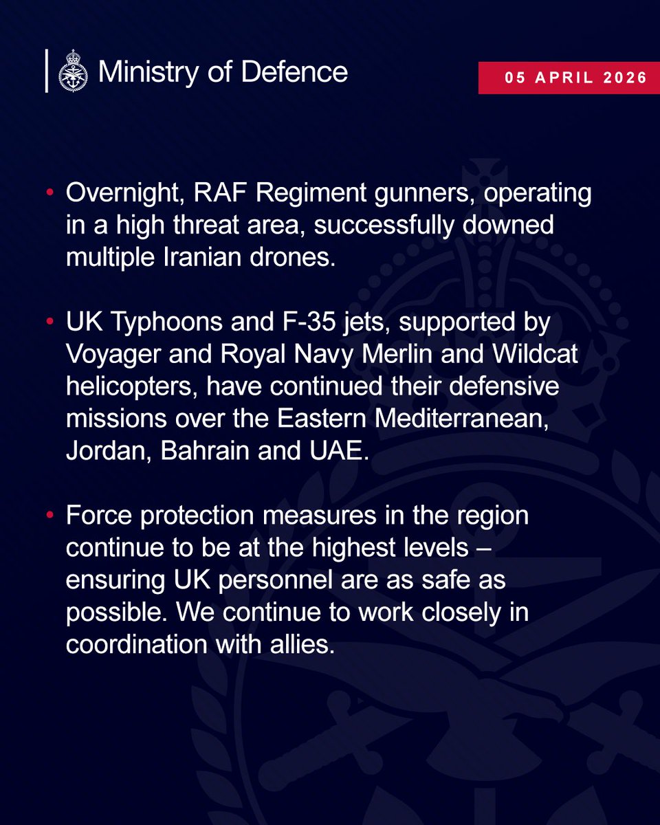 Update on UK operations in the Middle East, 5 April 2026.