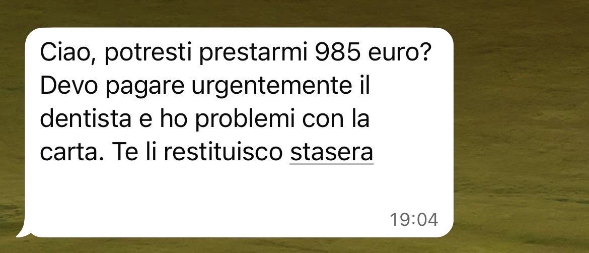 avantibionda's tweet photo. brutte persone può venire fuori una lezione di umanità e un aiuto a chi dovesse incappare in certi truffatori, c’è generosità, affetto, empatia, cura
Speranza.
#essereumani
Il messaggio l’avevo ricevuto anche io,lo metto qui per evitare che quello che è accaduto succeda ad altri. https://t.co/NgmSVEdV2S