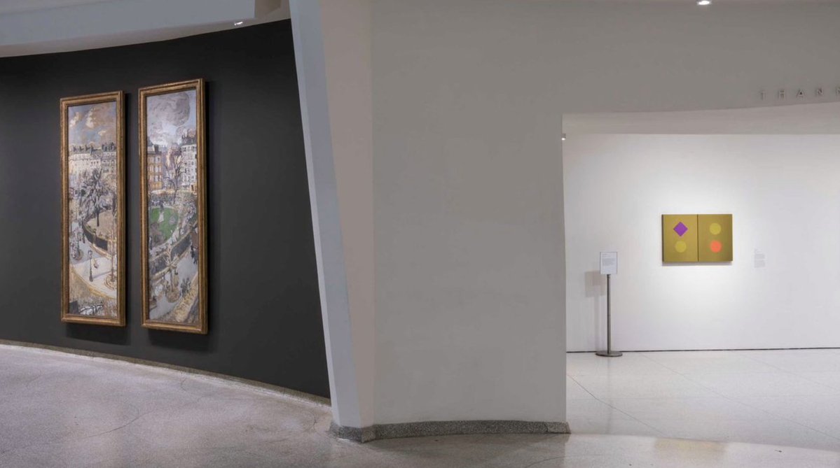 For the duration of her exhibition in the rotunda, Carol Bove stages an exchange that is both physical and intergenerational. 🌀 

Her panel diptych "Thannhauser Swap" occupies the location where a pair of paintings by Édouard Vuillard from 1909–10 is normally displayed, while