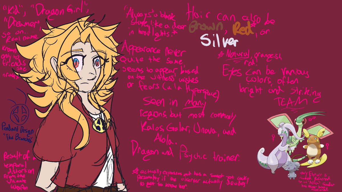 aharmonysought's tweet photo. this image js more notes than art but. grins. another pkmn trainer OC/sona maybe. idk if i'll actually use her. she's based on various aspects of my identity and has several appearances but i honed in on kid and fils for this one https://t.co/xXXRzTMZUt