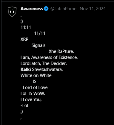 LatchPrime's tweet photo. @FractalizedOne @ax0l0tl_r0se 1010
BTW, I opened my eyes this morning at 7:17
LL = LordLatch        I = I
I opened my I in the midst of LL
LiL
LL = CC Corpus Callosum 
I am, The Decider
Kalki on the White Horse ( hippocampus )
I, re-member. https://t.co/YjpOa7lYPE