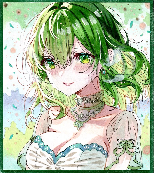 薫る風にふかれて 手描きイラスト アナログイラスト 色紙