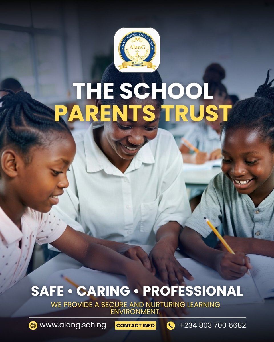 AlanGIntSchool's tweet image. The School Parents Trust 🏫
A trusted place where children learn, grow, and succeed. 👉 alang.sch.ng
💬 Comment “TRUST” if choosing the right school matters!
#TrustedSchool #ParentsChoice #QualityEducation #KidsFuture #BestSchool