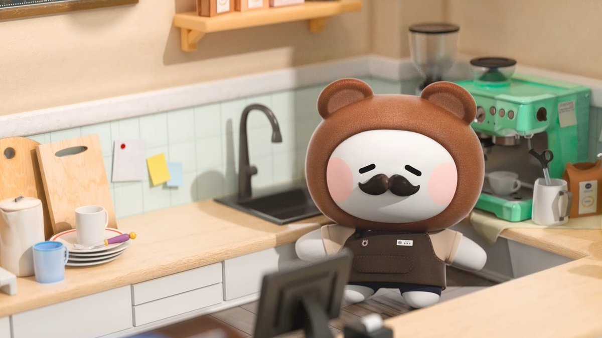 chocobread_3d's tweet photo. 알바몬 개인 프로젝트에서 진행했던 
캐릭터 디자인부터 시작한 사장님 캐릭터!
곰, 콧수염, 감은 눈 모든 게 모여서 너무 귀엽게 표현되었다😊 https://t.co/hhzSiV5H2N