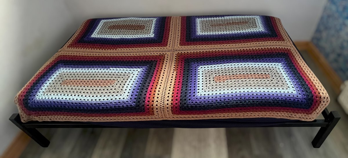 MadeFromChaos's tweet photo. 85/365. Ended up not blocking these rectangles before joining them. My blocking mats weren’t big enough.  It came out lovely. Now just need to get it to my father-in-law. https://t.co/rh2wS1wBDd